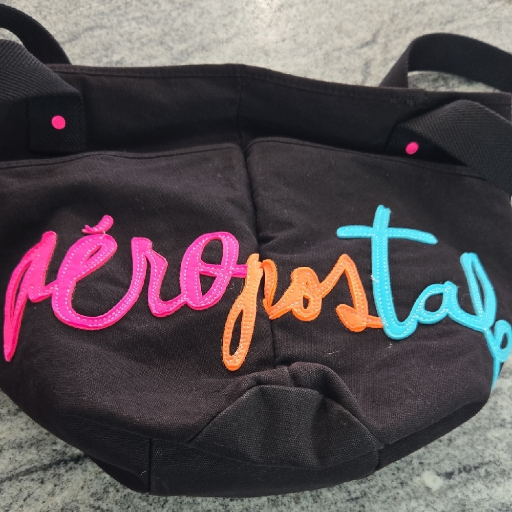Aeropostale Y2K Black Canvas Signature Colorful Logo Pocket Handles Tote Bag - Picture 11 of 15